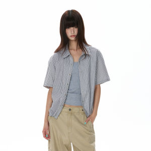 VATTY | Retro Plaid Intellectual Loose Shoulders American Casual Button-front Short-sleeve Shirt