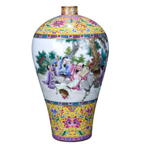 Modern and Simple Gilt Enamel Painting Eight Immortals Vase Home Decor