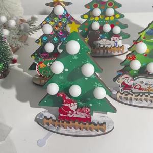 Wooden Christmas Tree Ornament with Lights Santa Claus Tree Designs DIY Ornament for Xmas Party Home Decoration