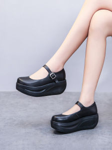 Flowcy Womens Mary Jane Shoes Retro Buckle Thick Bottom Platform Casual Fashion Single Shoes Red Color Comfortable Spring Shoes