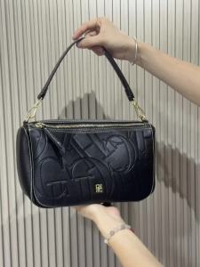 CH | CH Women Vintage Embossed Letter Underarm Bag 2 Straps Design Shoulder Handbag Detachable Wide Strap Crossbody Bag