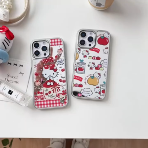 Silver Frame Mirror Cartoon Cat Hard Case for iPhone 11 12 13 14 15 16 17 Pro Max Plus 17 Air Casing Mirror Phone Case for iPhone 17 Case Cover