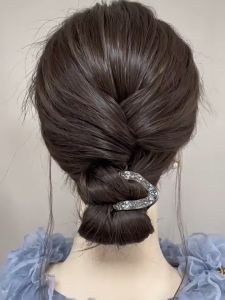 Kẹp tóc đuôi ngựa kim loại hình chữ V đính hạt lấp lánh hiện đại thời trang cho nữ K25