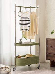 Nordic Floor-Mounted Bedroom Clothes Hanger Luxury Sensation Mobile Corner Coat Rack Storage Clothes Display Shelf