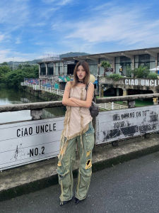 High Waist Loose Fit Denim Work Pants for Trendy Girls Washed out Distressed Wide Leg Jeans Blue Long Trousers All Seasons