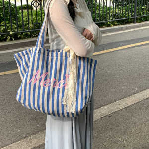 Huridom 2024 Spring/Summer New Arrival Stripes K-style Ins Style Merci Casual Canvas Bag Female Large Capacity Bags