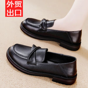 Fashionable Leather Flats Womens Shoes Comfortable Flat Bottom Slip-On round Toe Casual Rubber Sole Inner Lined Pig Skin