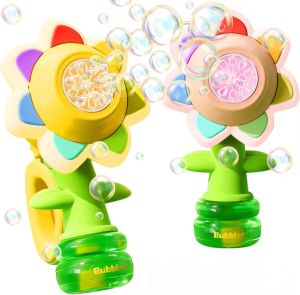 3-speed Adjustment Sunflower Bubble Machine Adjustment Automatic Portable Blowing Bubble Bath Toy Night Light Birthday Party