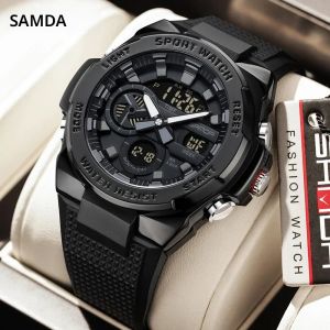แฟชั่น SANDA นาฬิกาสปอร์ตบุรุษนาฬิกาทหารยุทธวิธีนาฬิกาควอตซ์ผู้ชายนาฬิกาข้อมือแบบแอนะล็อก LED ส่องสว่างดิจิตอลกันน้ำนาฬิกาจับเวลา