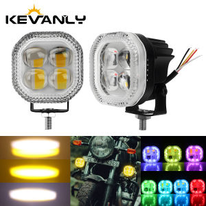 KEVANLY | 1/2PCS 4lens LED Spotlight RGB Aperture Auxiliary Headlight For Motorcycle White Yellow Flash Hi/Low Beam External Signal Lights