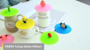 Murah Banget - Penutup Gelas & Cangkir Silikon Karakter / Cover Penutup Cangkir Karet Silikon Kedap Udara Anti Debu / Penutup Gelas Anti Debu