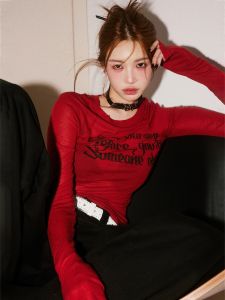 Original Designer Knitted Silk Red Long Sleeve Base Shirt Slim Fit T-Shirt Spring Summer BabeFish Onze Commute Style Youth Print