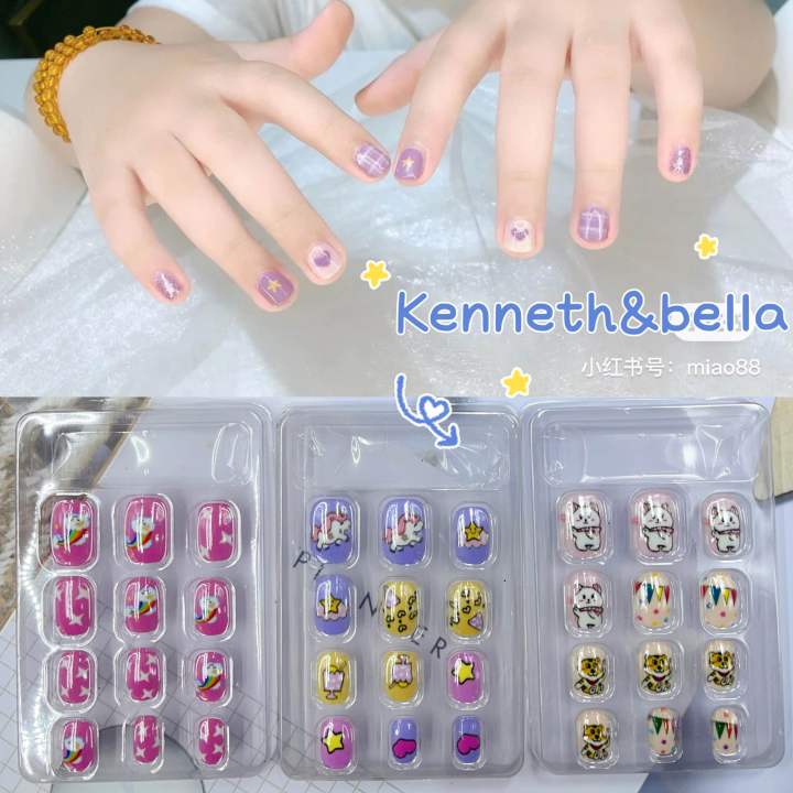 Buy Beuniar Kids Acrylic Nail Tips Press On Pre-glue Full Cover Artificial  False Short Nails for Girls 3 Boxes Online at Low Prices in India -  Amazon.in