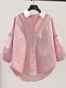 Loose Cotton Shirt Womens Spring Autumn Patchwork Lazy Style Top Trendy Open Cardigan Long Sleeve Polo Collar Breathable