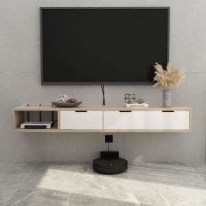 Wall-Mounted Solid Wood TV Cabinet Luxury Small Apartment Living Room Bedroom Set Top Box Storage Shelf Simple Background Wall Cabinet