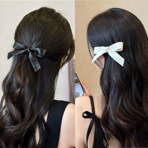 Black and White PU Leather Bow Hairpin Korean Fashion Bangs Side Clip Hair Accessories for Women‘s