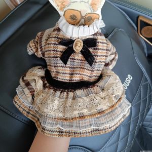 Princess Style Plaid Dog Skirt Pet Clothes Teddy Yorkie Winter Autumn Spring Cute Animal Print Dog Dress Bubble Milk Tea Brand
