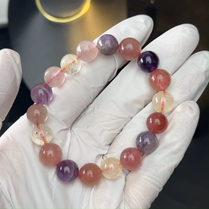 TIMESWIND Natural Original Diverse Crystal Amethyst Strawberry Quartz Yellow Phantom Quartz Women Bracelet Gift with Certificate