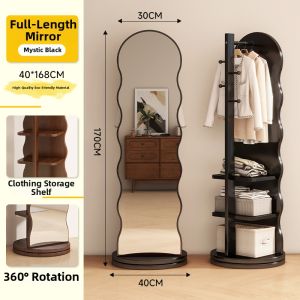 Rotatable Mobile Full Length Dressing Mirror with Hanger Integrated for Womens Bedrooms