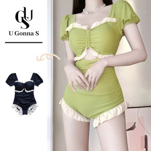 ชุดชายหาดแขนสั้นดันแพดดิ้งรัดรูป2024หนึ่งชิ้นเซ็กซี่สำหรับผู้หญิงชุดชายหาดชุดบิกินี่น่ารักแฟชั่นยืดได้เกาหลี