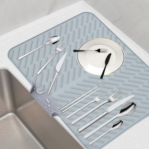Silicone Dish Drying Mat for Kitchen Non-Slip Drain Pad with Water Outlet Heat Resistant Dish Drying Pad for Plates Cups
