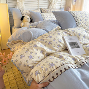 MINGSHA | Washed Cotton Hem Patchwork Print Bedding Set