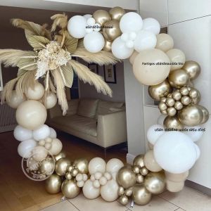 พวงมาลัยลูกโป่งสีเบจแบบชนบท120/155ชิ้นชุดตกแต่งวันเกิดงานแต่งงานสีทองโครเมี่ยมฉากหลังปาร์ตี้อาบน้ำทารก