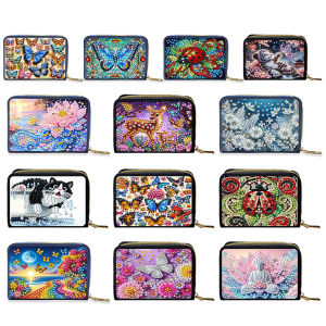 【New Arrival】 Colorful Diamond Painting Wallet with Card Holder and Coin Purse Durable Storage Solution for Womens Gift Art Projects and Office Desk Organizer