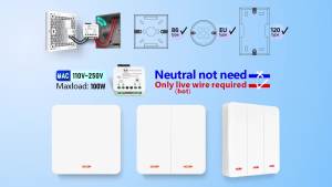 Công tắc đèn không dây mini RF433MHz WenQia AC220V không cần dây trung tính dây sống đơn tấm 86