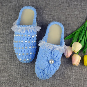DIY Hook Yarn Slippers Wedding Home Fabric Slippers Spring Autumn Handwoven Puff Flower Shoe Material Kit Crystal Shoe Bottom