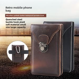 กระเป๋าใส่โทรศัพท์มือถือหนังแท้ทรงสี่เหลี่ยมตั้งสำหรับผู้ชาย ขนาด 6-6.5 นิ้ว 7 นิ้ว สไตล์แฟชั่น สายคาดเอว กระเป๋าสะพายข้างแบบอเนกประสงค์