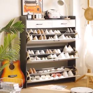 GMSHOP Shoe Cabinet with Marble Pattern Space Saving Multi Layer Storage Narrow Depth Organizer