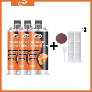 Keo Dán Kim Loại Cường Độ Cao 50ML Keo AB Chất Kết Dính Sắt Chịu Nhiệt Hàn Nguội Kèm Dụng Cụ Trộn Dùng Cho Việc Đúc Và Bịt Kín