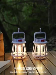 Solar Rechargeable Outdoor Camping Lantern with Strong Beam Flashlight Portable LED Spot Light for Tent Hiking Emergency Use