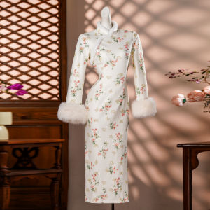 Áo Dài Lông Cừu Tay Dài Đẹp và Độc Đáo Màu Trắng cho Mùa Đông