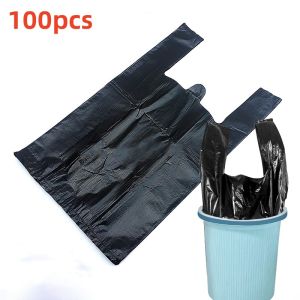 100PCS Black Vest Plastic Bag Kitchen Living Room Clean Garbage Storage Bag Takeaway Shopping Packing Garbage with Handle Bag