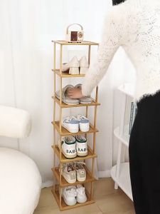 5/6/7/8/9 Layers Bamboo Shoe Rack Organizer Small Area Square Shoe Rack Wood Shoe Shelf For Dormitory