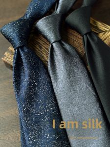 Silk Tie Mens Formal Fashion Handmade Korean Style Wedding Groom British Retro Grey Blue Stripes Business Tie Accessories