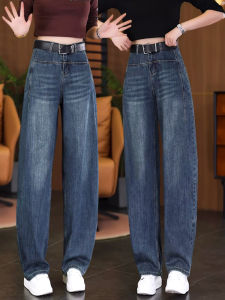 กางเกงยีนส์ทรงหลวมเอวสูงทรงสลิมฟิตสำหรับผู้หญิง ทรงฤดูใบไม้ร่วง ทรงกระบอก ทรงหลวม ทรงใหญ่ กางเกงขายาวทรงตรง