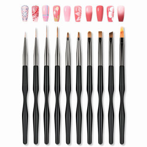 10Pcs/set Fine Detail Liner Painting Nail Art Brush French/Stripe/Flower/Ombre Drawing Pen Nail Art Tips Design UV Gel Brushes *