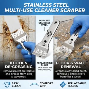 Stainless Steel Scraper Tool Glass Window Tile Wall Paint Scraper Kitchen Cleaner Shovel with Blades for Cleaning Cooker &Fridge
