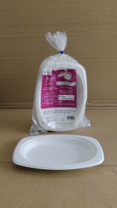 จานวงรีชานอ้อย ขนาด 9x6.5 นิ้ว (P009) สีขาว ยกลัง 800 ชิ้น ยี่ห้อCHAN