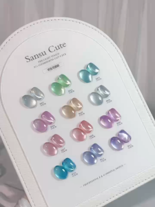 SANSU 12 สี ชุดยาทาเล็บเจล (S011) เจลตาแมว ตาแมวคาเมเลี่ยน ลูกปัดลูกแก้ว บัตรสีสำเร็จรูปฟรี