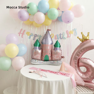 Korean Ins New Dreamy Pink Purple Castle Aluminum Balloon Princess Style Girl Birthday Party Birthday Arrangement Decoration