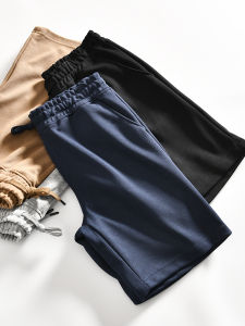 Skin-friendly Comfortable Mens Summer Casual Sports Solid Color Elastic Waist Shorts Five-Point Pants Breathable Cotton Blend Youth Fashion