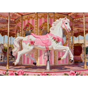 500 1000 1200 2000pcs Jigsaw Puzzle Carousel Horse Vintage White Horse With Pink Roses For Adults Brain Teaser Family Game Gift