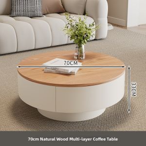 YiYou | Cream Style Round Wooden Coffee Table