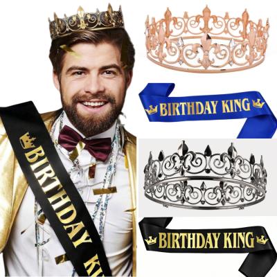 Birthday King Crown Sash Ribbon, Royal Gold King Crown For Men Party Decoration Prom Birthday Gifts 