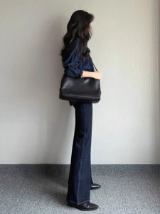 Deep Blue High Waist Slim Fit Bell Bottom Jeans Womens Fashion Autumn 2025 New Style Small Size Drapey Retro Style Jeans