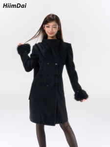 HiimDai Manchester City High Intelligence Luxury Sandglass Coat with Wool Scarf Collar Mid-Length Waist-Cinching Woolen Outerwear